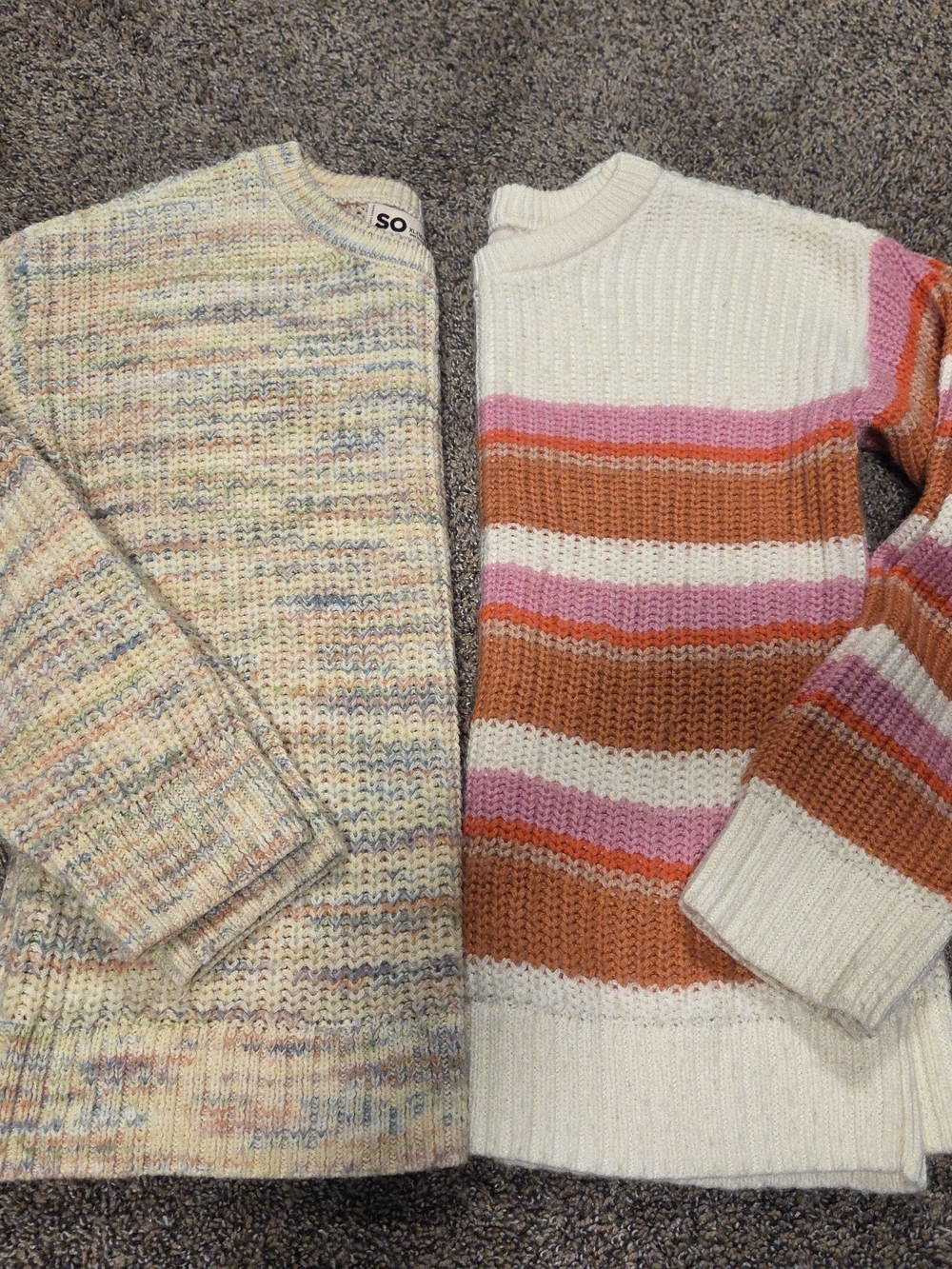 SO Girls sz 14/16 Multicolor Speckle Knit Sweater with Cream Base
